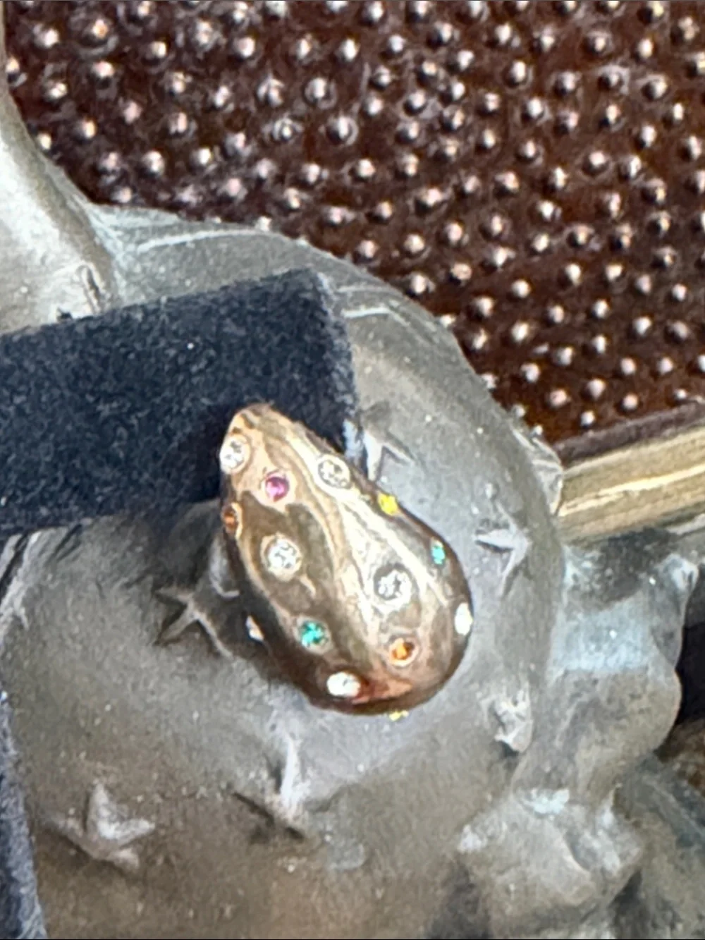 Gold tone pierced Earrings Multicolor Stones inlaid really beautiful in person